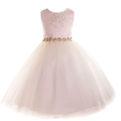 Petite Adele Little Girls Ivory Beaded Applique Flower Girl Dress 2T-6 - SophiasStyle.com